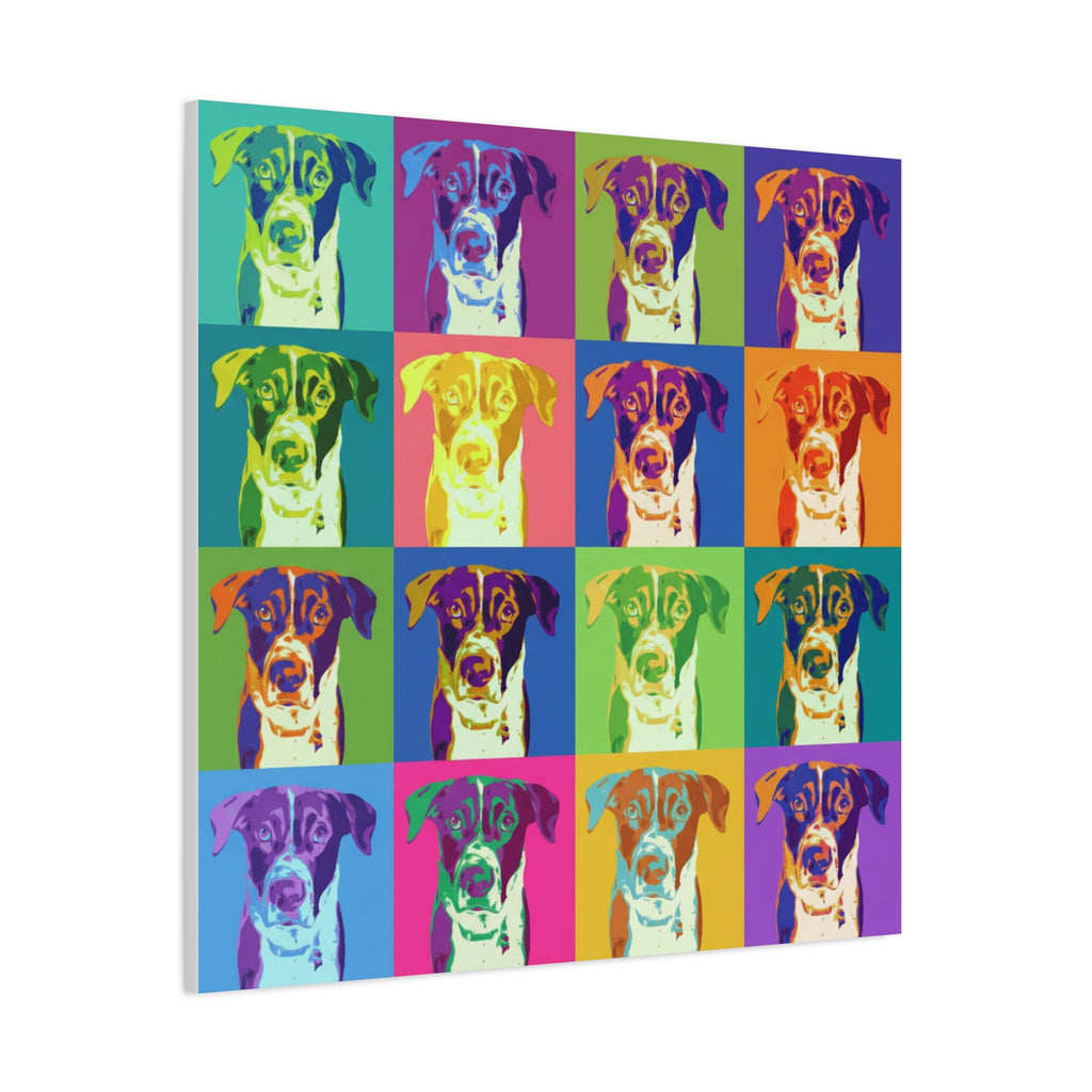 Pop Art Dog Canvas Print — Warhol Inspired Colorful Pet Portrait Wall Art