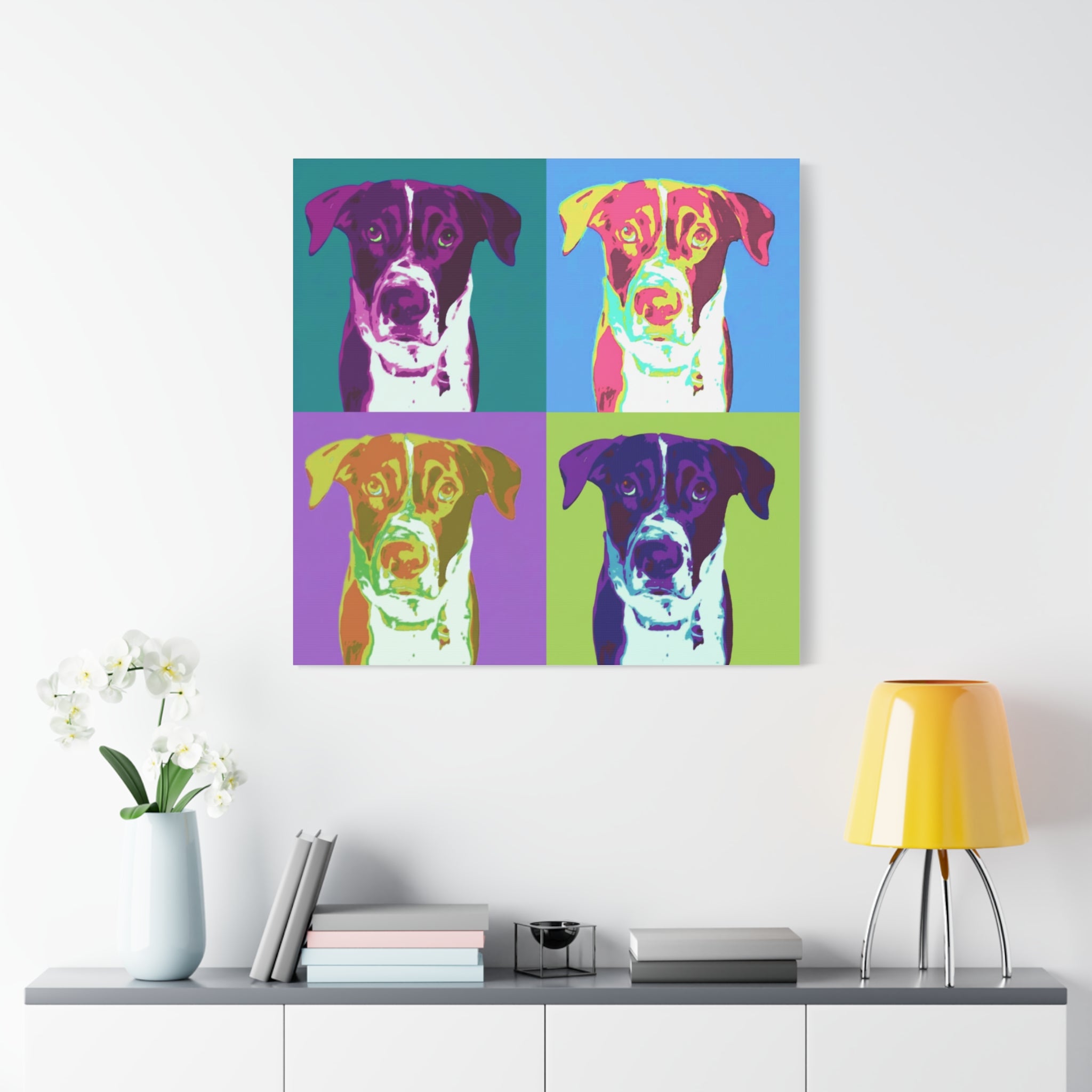 Pop Art Dog Canvas Print — Colorful Pet Portrait Wall Art