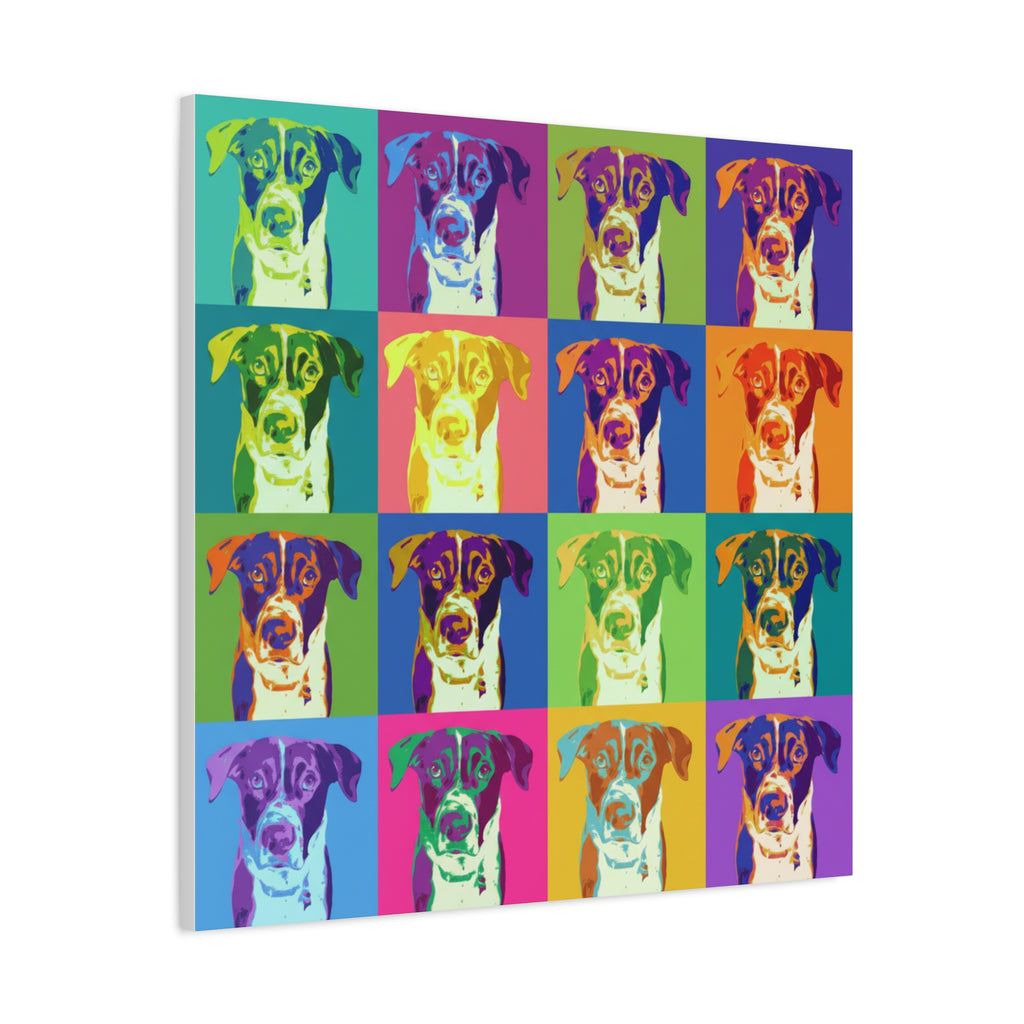 Pop Art Dog Canvas Print — Warhol Inspired Colorful Pet Portrait Wall Art