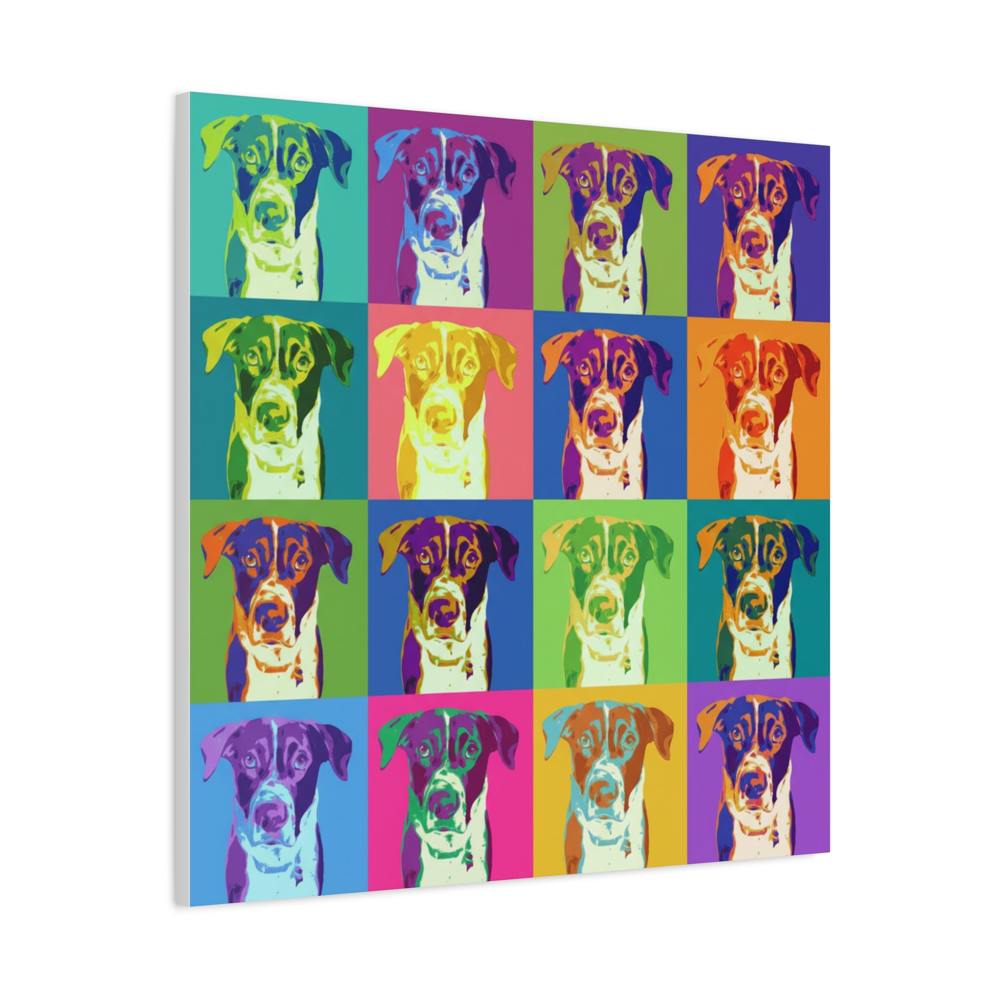 Pop Art Dog Canvas Print — Warhol Inspired Colorful Pet Portrait Wall Art