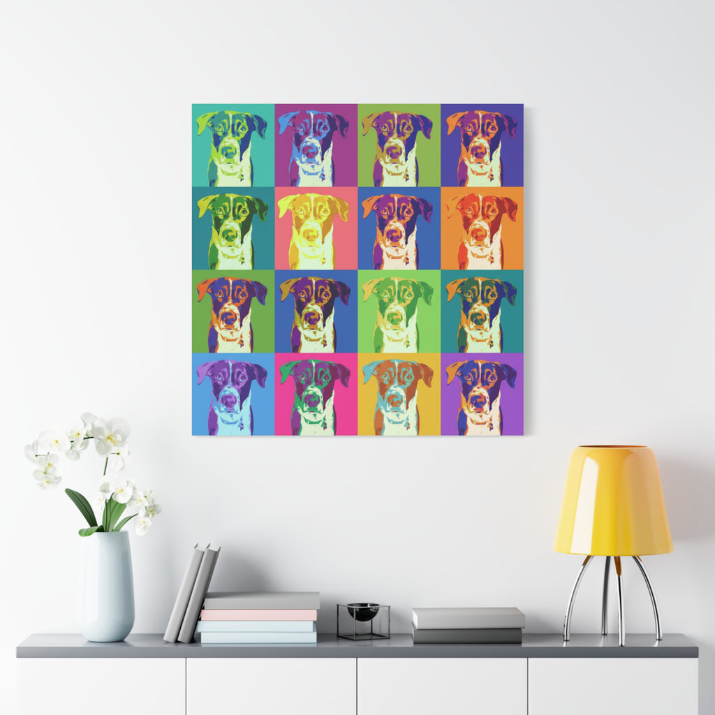 Pop Art Dog Canvas Print — Warhol Inspired Colorful Pet Portrait Wall Art