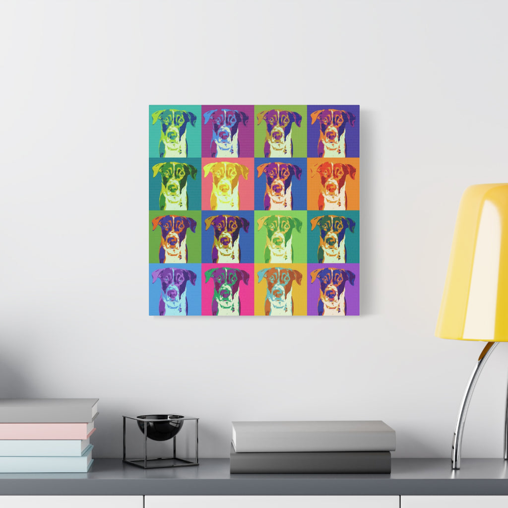 Pop Art Dog Canvas Print — Warhol Inspired Colorful Pet Portrait Wall Art