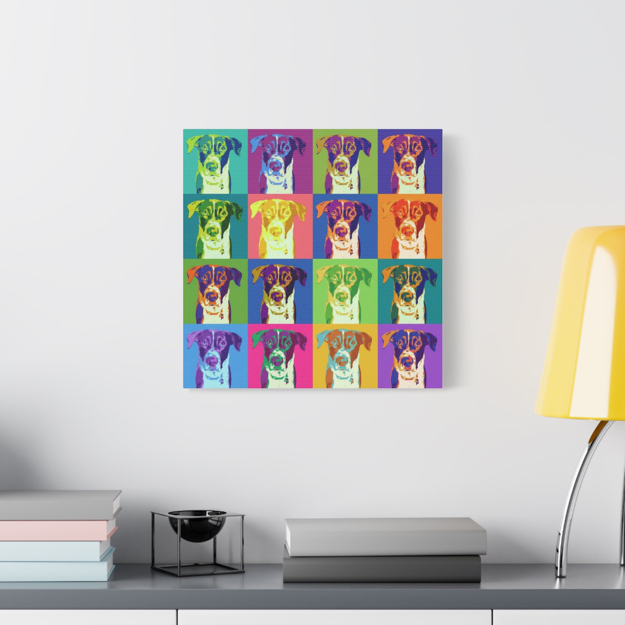Pop Art Dog Canvas Print — Warhol Inspired Colorful Pet Portrait Wall Art