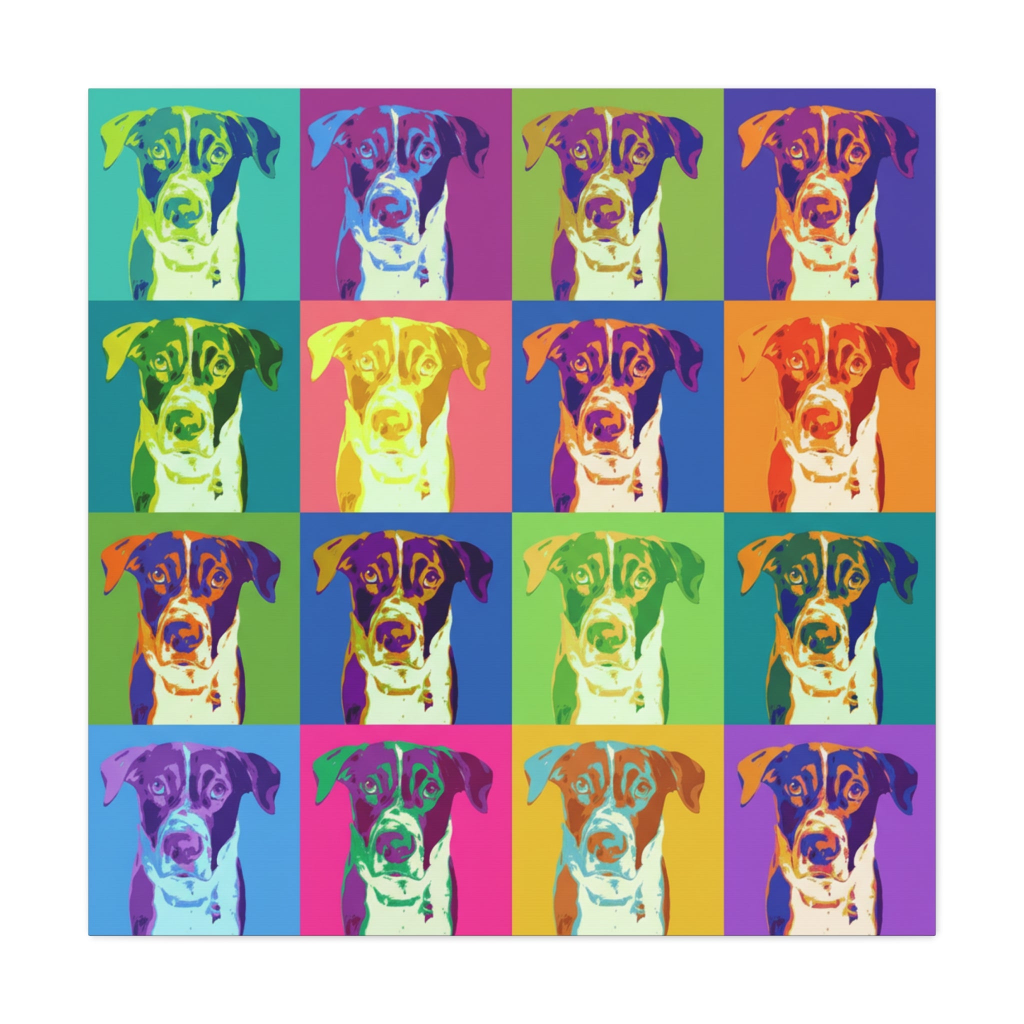 Pop Art Dog Canvas Print — Warhol Inspired Colorful Pet Portrait Wall Art