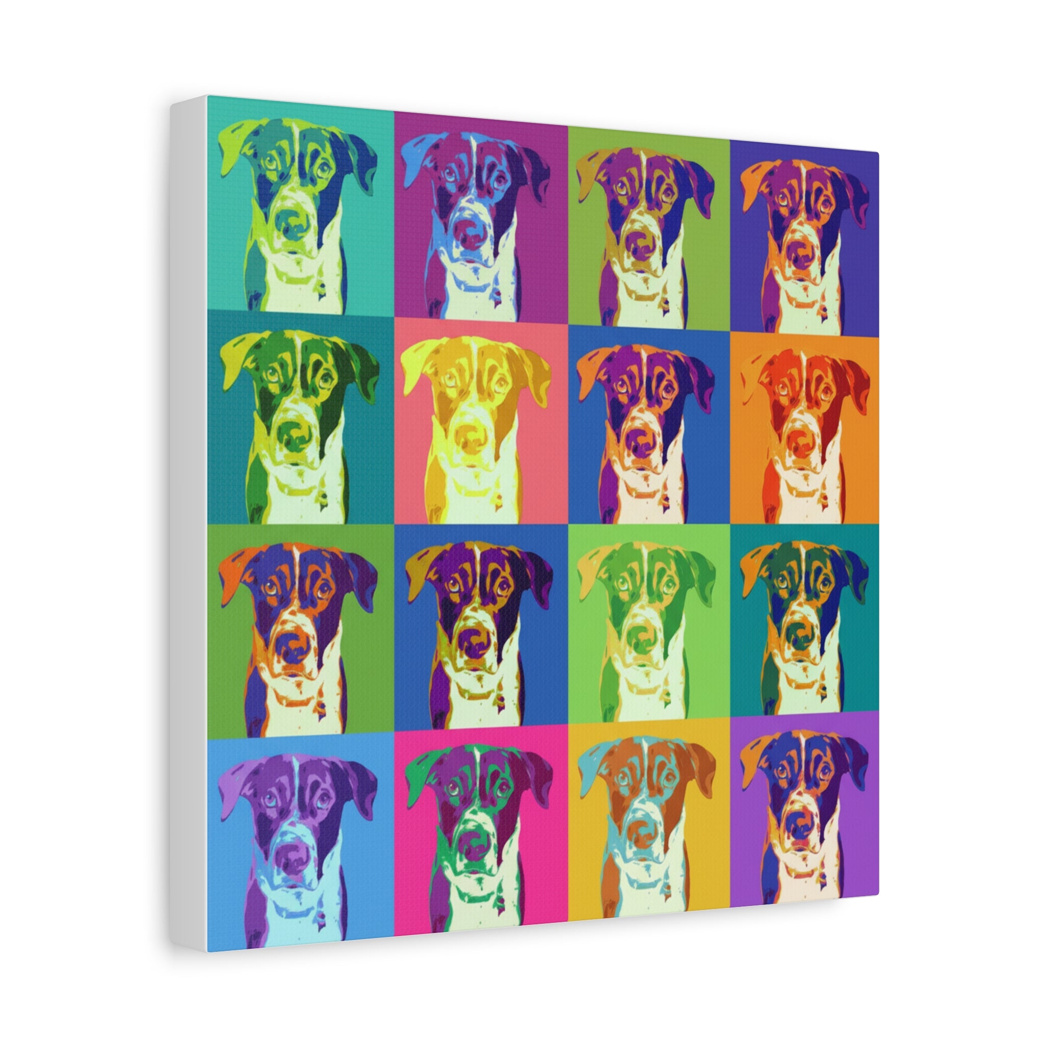 Pop Art Dog Canvas Print — Warhol Inspired Colorful Pet Portrait Wall Art
