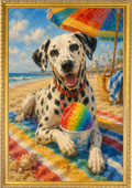 Pet on Beach with Rainbow Snow Cone