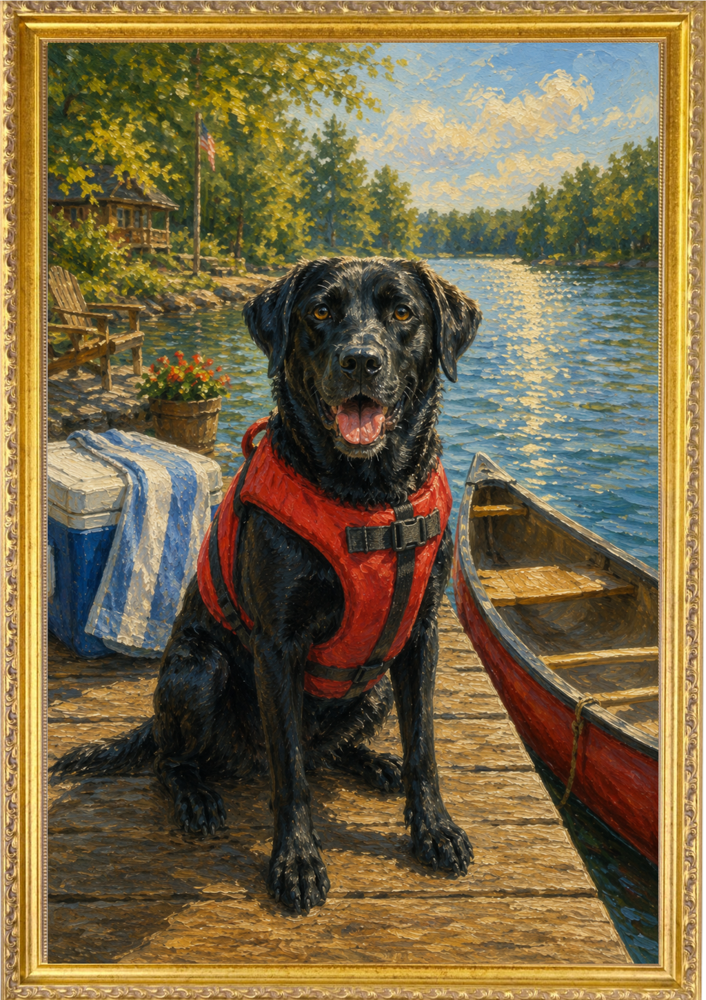 Pet at Lake with Canoe