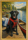 Pet at Lake with Canoe