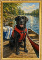 Pet at Lake with Canoe
