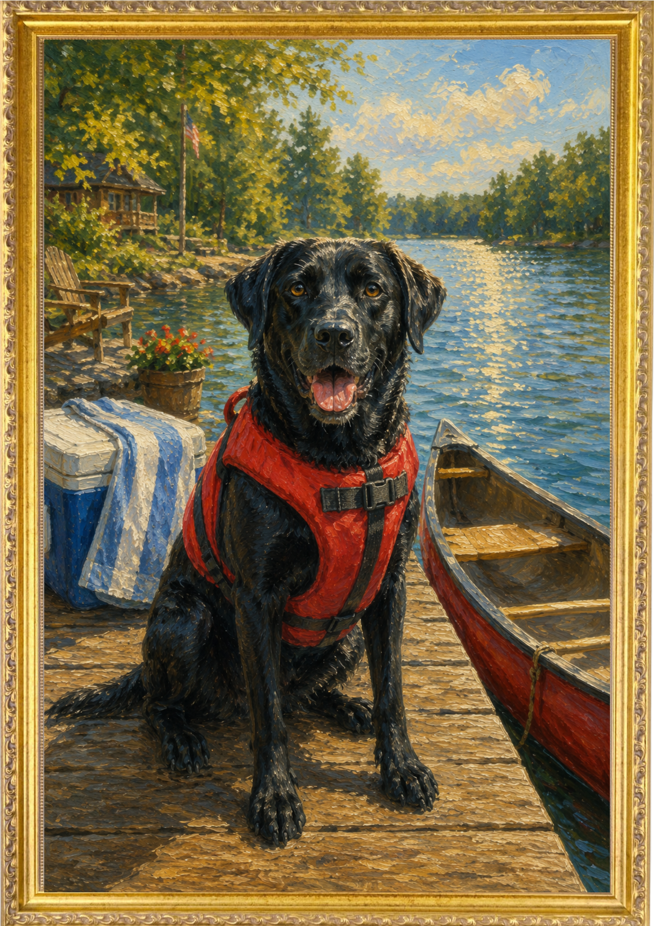 Pet at Lake with Canoe