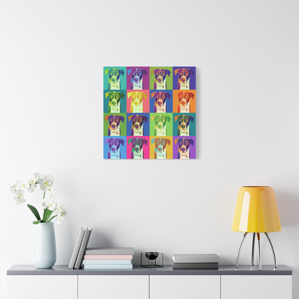 Pop Art Dog Canvas Print — Warhol Inspired Colorful Pet Portrait Wall Art