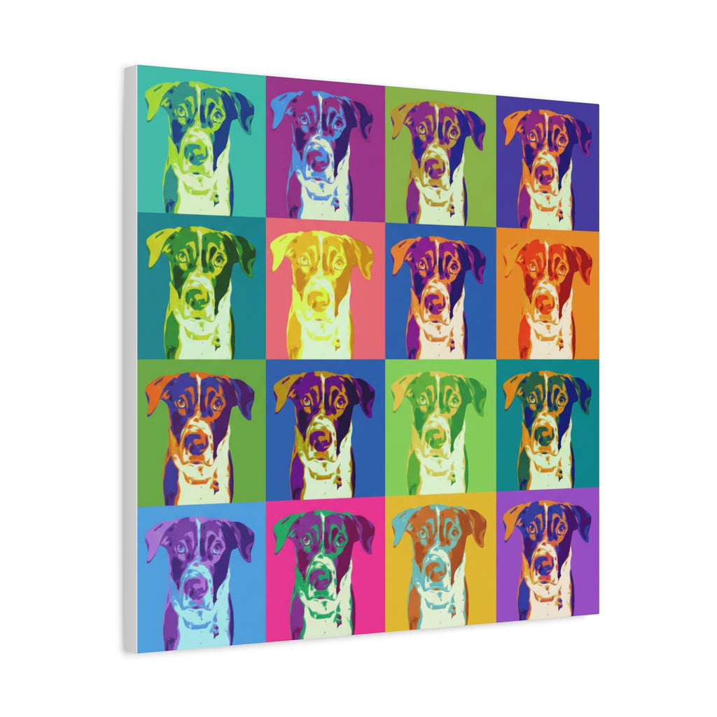 Pop Art Dog Canvas Print — Warhol Inspired Colorful Pet Portrait Wall Art