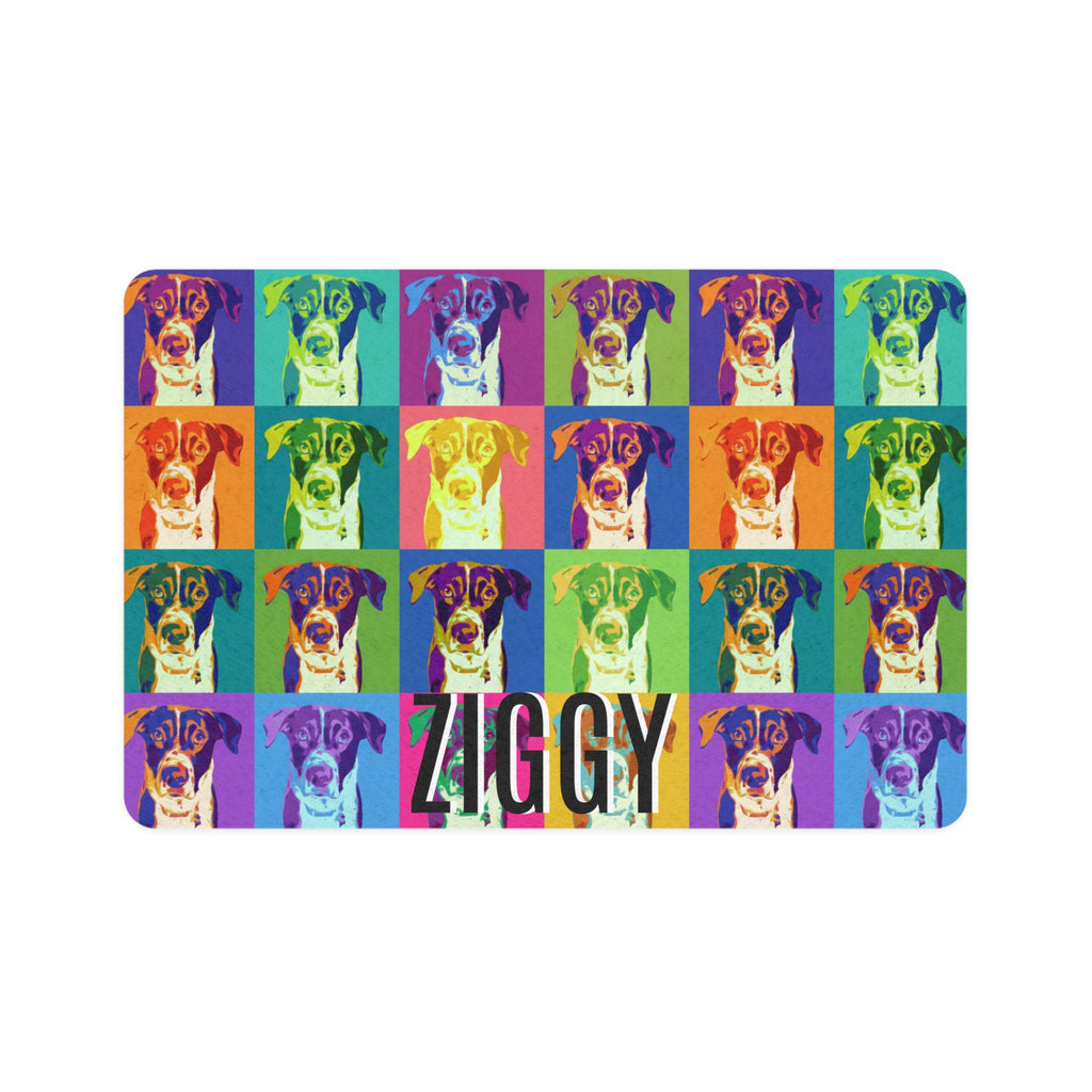 Personalized Pop Art Dog Feeding Mat (12x18) — Custom Name Pet Food Placemat