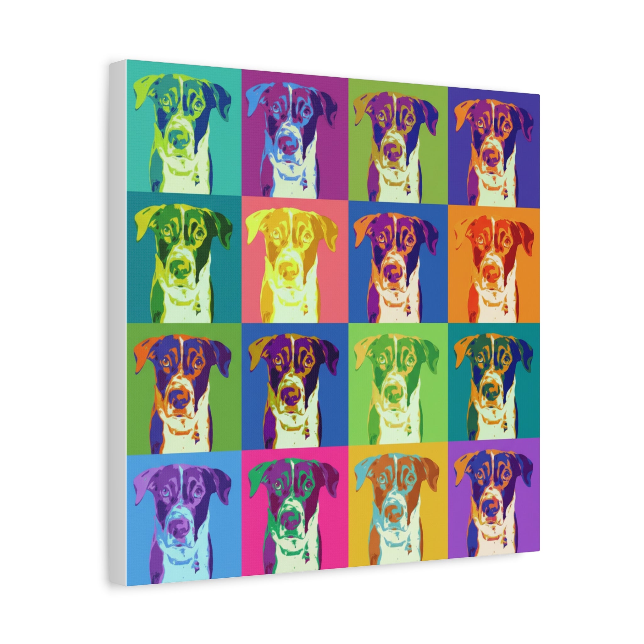 Pop Art Dog Canvas Print — Warhol Inspired Colorful Pet Portrait Wall Art