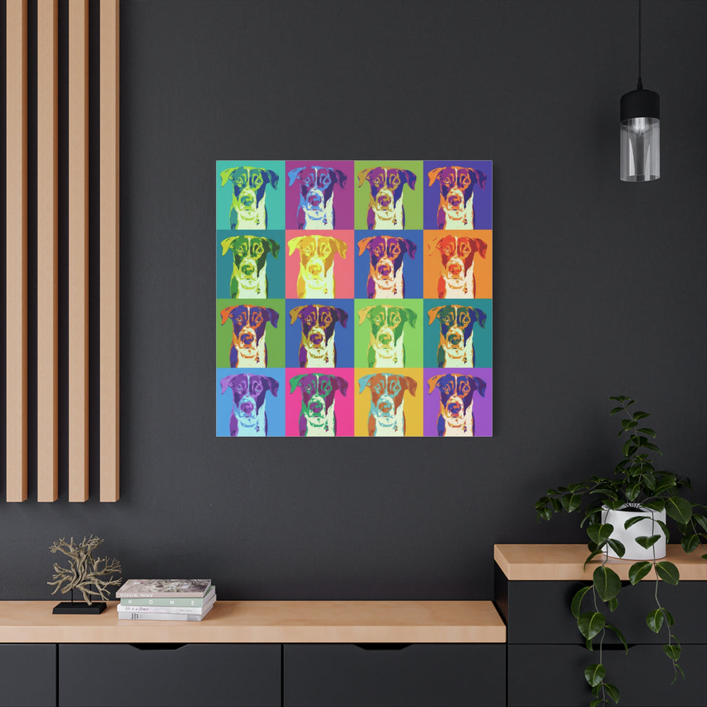 Pop Art Dog Canvas Print — Warhol Inspired Colorful Pet Portrait Wall Art