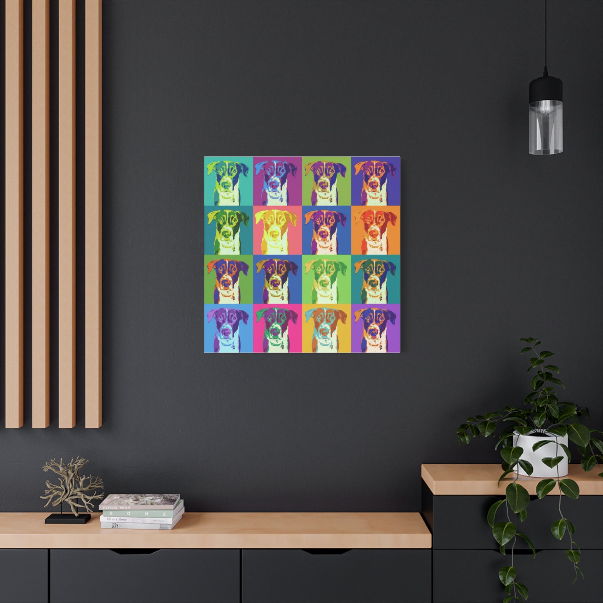 Pop Art Dog Canvas Print — Warhol Inspired Colorful Pet Portrait Wall Art