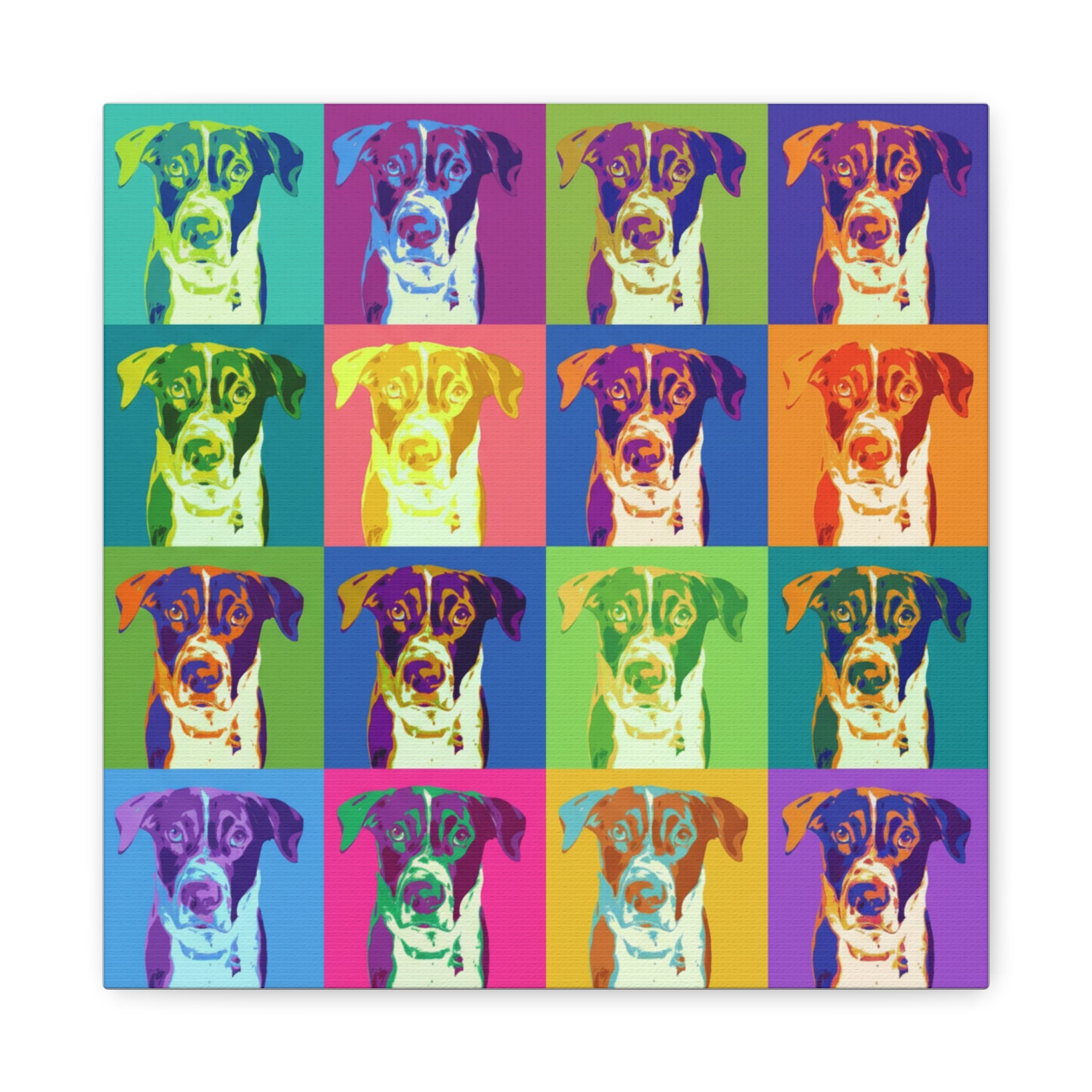 Pop Art Dog Canvas Print — Warhol Inspired Colorful Pet Portrait Wall Art