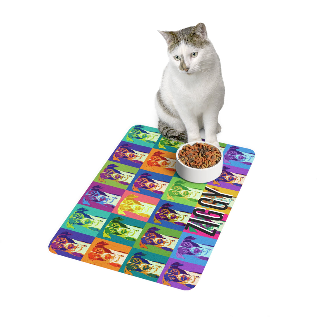 Personalized Pop Art Dog Feeding Mat (12x18) — Custom Name Pet Food Placemat